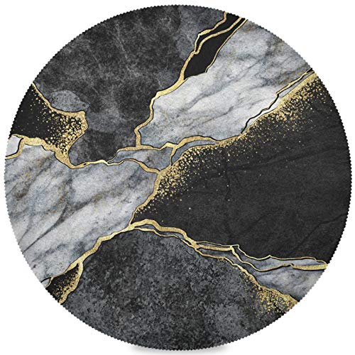 Kaariok Black White Gold Marble Art Round Placemats Set Of 6, Washable Heat Resistant Place Mats For Dining Kitchen Table #TOP1