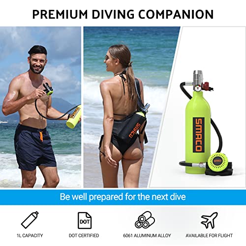 Scuba Tank With Hand Pump Mini Scuba Tank Support 15-20 Mins Underwater Breathing(No More Than 30M) Scuba Equipment Diving Oxygen Tanks For Water Rescue/Diving Sightseeing/Backup Air Source, Green #TOP1