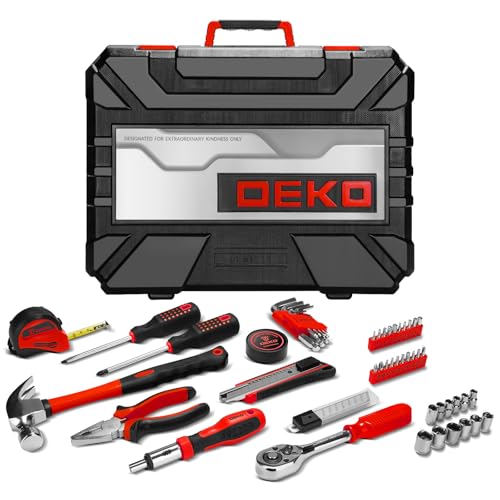 Image of DEKOPRO Tool Set:228 Piece Home Tool Kit, Household Basic Repair Tool Set Comes with Plastic Storage Case, Socket Wrench Set for Car-Red