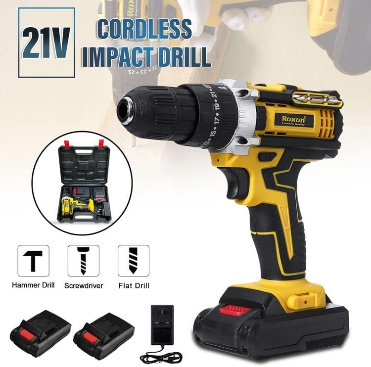 Roxon RX-21VCD Cordless Impact Drill kit with two batteries and charger
