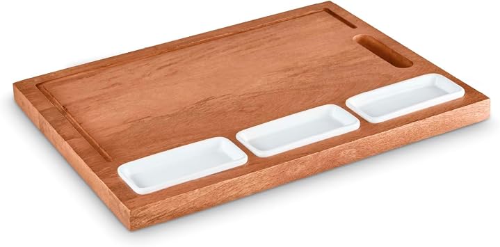 Tower Multi-Purpose Chopping Board with Ceramic Bowls, Suitable for Food Preparation and Serving, Mango Wood, T847044
