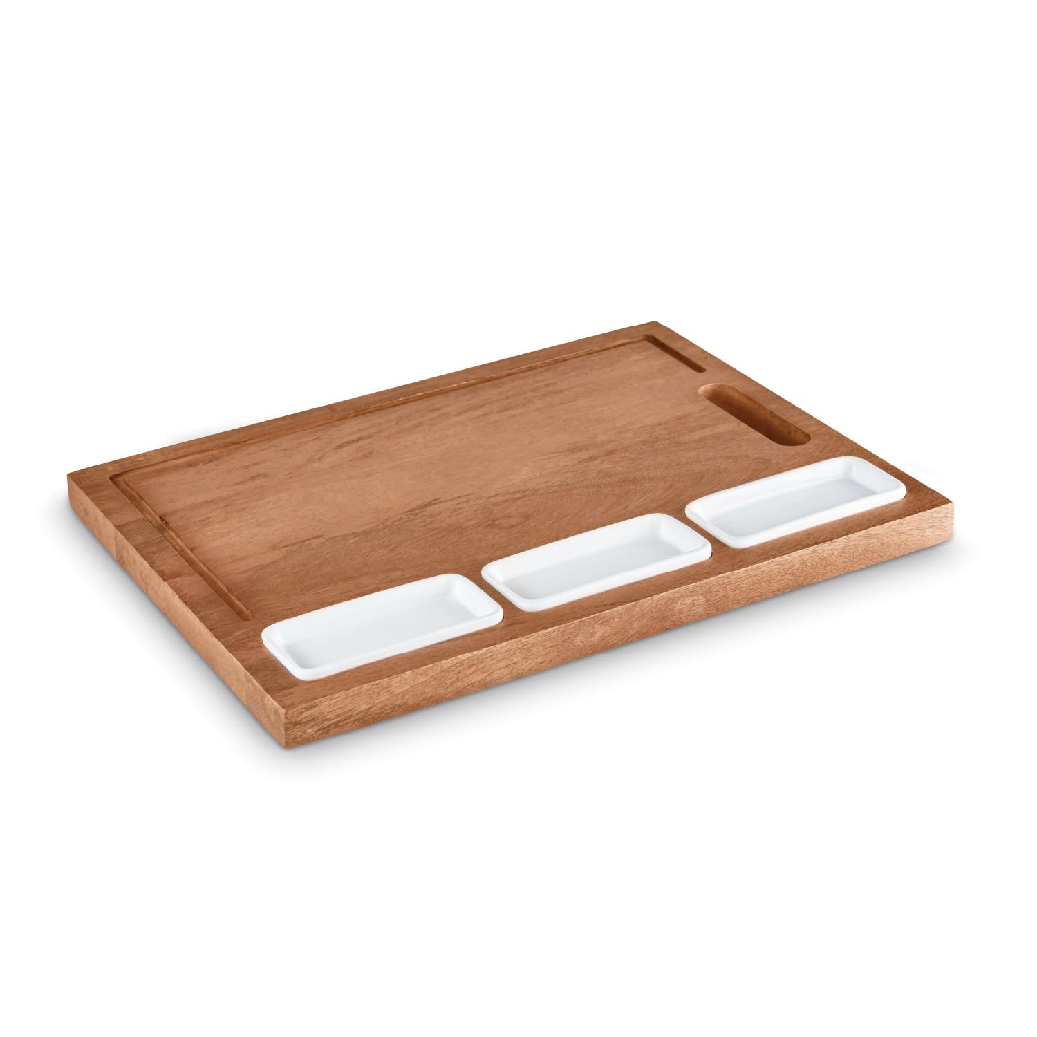 Tower Multi-Purpose Chopping Board with Ceramic Bowls Natural Wood