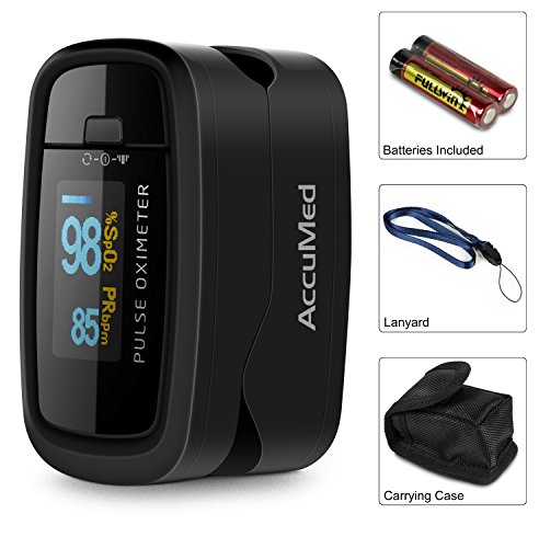 Accumed Cms-50D1 Fingertip Pulse Oximeter Blood Oxygen Sensor Spo2 For Sports And Aviation. Portable And Lightweight With Led Display, 2 Aaa Batteries, Lanyard And Travel Case (Black) #TOP3