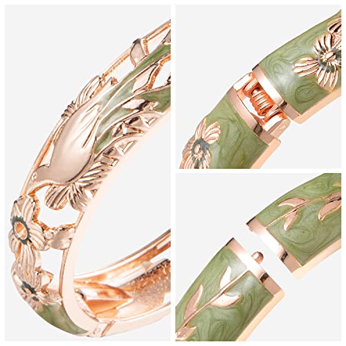 UJOY Colors Handcraft Jewelry Cloisonne Bracelet Enamel Bird Flower Spring Hinged Womens Bangles Gifts Box 55C494