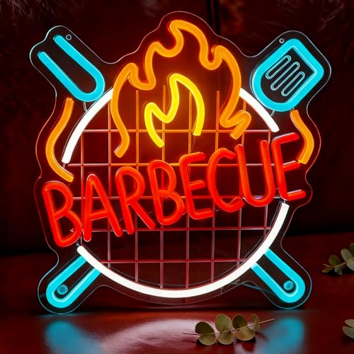 Image of BBQ Neon Sign for Wall Decor Dimmable Barbecue Neon Light for BBQ Shop Restaurant Home Barbecue Party USB Powered Light Up Grill Sign