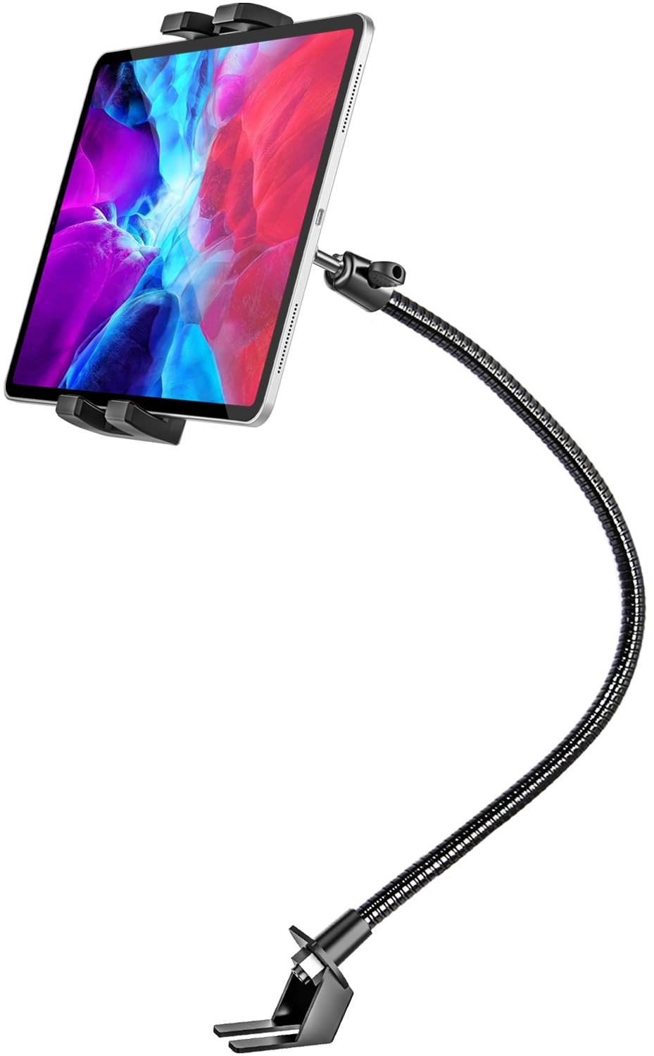 woleyi Seat Rail Car Tablet Mount for Truck, 20-inch Gooseneck Tablet Holder for Car Floor bolt Stand with Heavy Duty Aluminum Arm for 4-13" iPad Pro