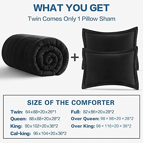 Bedhours Queen Comforter Set 3 Pcs Ultra Soft Premium 2100 Series Down Alternative Bedding Sets For All Season, Breathable Lightweight Cooling Comforter + 2 Pillow Shams (Black Queen) #TOP6