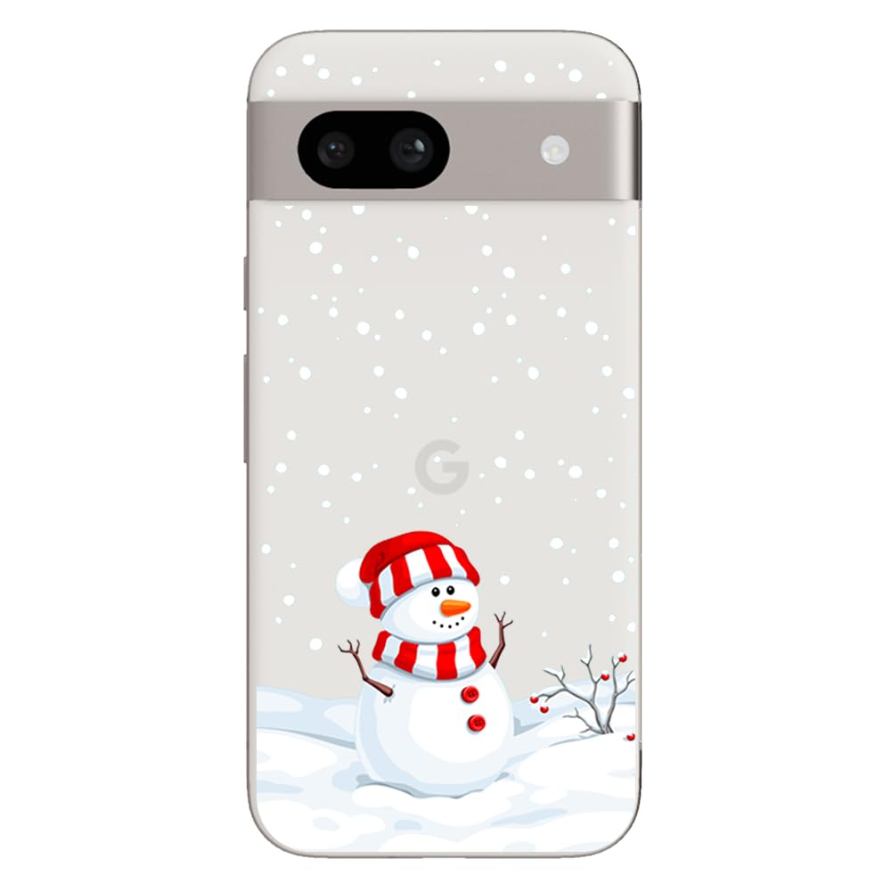 Blingy's for Google Pixel 8a Case, Christmas Pattern Winter Snowman Style with Falling Snowflake Design Transparent Soft TPU Protective Clear Case (