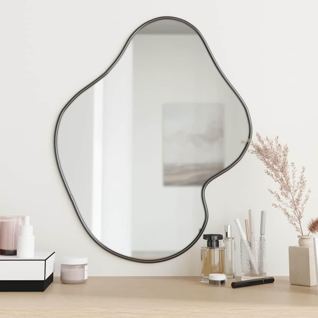 Wandspiegel Schwarz 60x50 cm Glas PVC Rahmen klarer Spiegelbild für Schlafzimmer Flur Wohnzimmer Bad stilvolle Dekoration Wohnzimmerspiegel Eingansspiegel