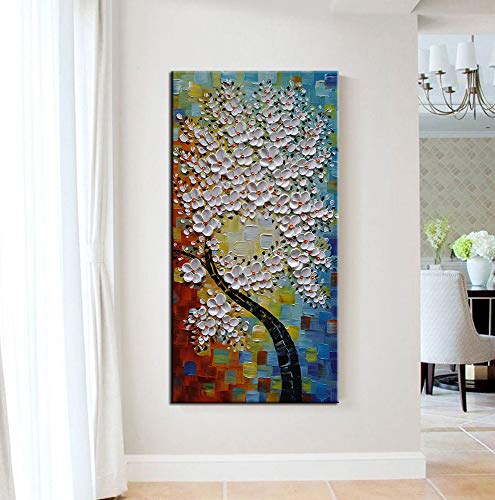 Yasheng Art -24X48Inch 3D Flowers Oil Paintings Handmade Contemporary Art Abstract Oil Painting On Canvas Texture Palette Knife Flowers Tree Paintings Modern Home Interior Decor Abstract Artwork #TOP4