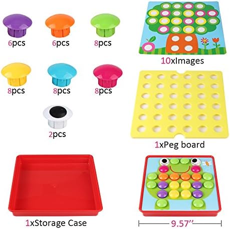 AMOSTING 3D Puzzles for Kids Creative Gifts Peg Puzzle Buttons Art Mushroom Nail Mosaic Pegboard DIY Jigsaw Plastic Building Bricks Pegging Board- Baby Early Learning Toys Toddler Educational Toys
