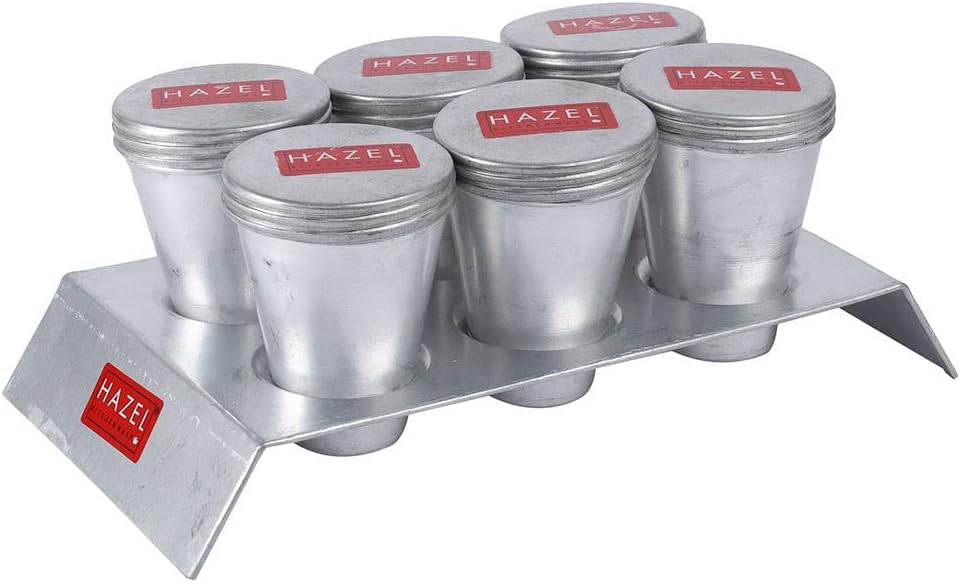 HAZEL Kulfi Moulds Set, 120ml Each | Traditional Ice Cream Medium Mould Set of 6 | Aluminium Kulfi Moulds Set with Stand | Reusable Ice Cream Maker Popsicle Mould