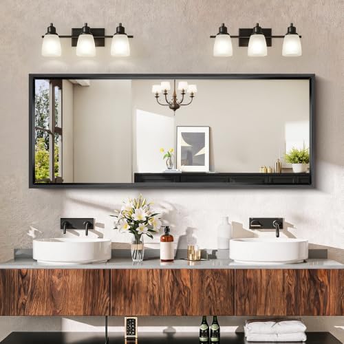 CIRCUMI 60"x24" Brushed Black Bathroom Mirror, Double Sink Vanity Mirror