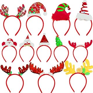 BQTQ 12 Pieces Christmas Headbands Reindeer Costume Headbands Christmas Tree Headbands Elves Party Hats Headwear for Christmas Holiday Favours