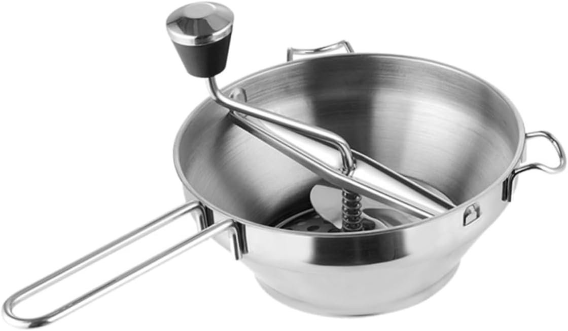 Stainless Steel Manual Food Blender with Interchangeable Disks for Jam Making Vegetable Puree Food and Fruit Grinding Kitchen Tool for Mashed Potatoes and Garlic