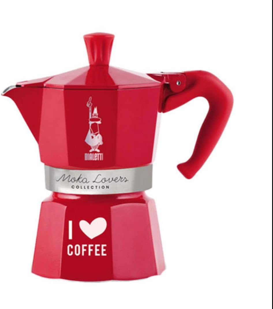 BIALETTI Moka Express 3-Cup RED "I love coffee" (limited edition)