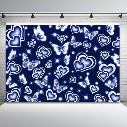 Fondo fotográfico vinilo 6x4ft azul con diseño corazón miniatura 5