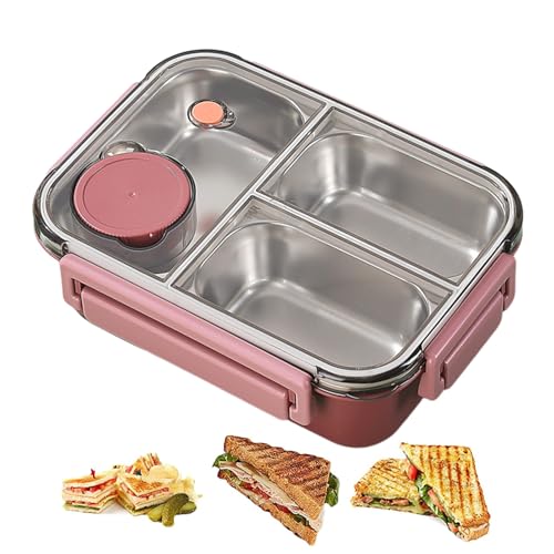 Woalopted Caja De Almuerzo De Acero Inoxidable, Contenedores De Almuerzo De Metal De 3 Compartimentos, Lonchera Para Adultos, Almuerzos Portátiles De Gran Capacidad Contenedores Para Niños Y Adultos