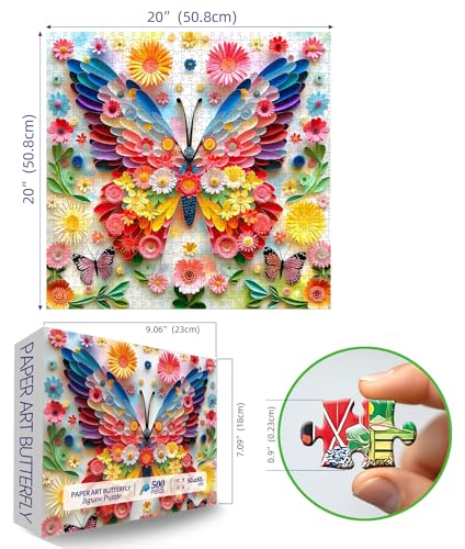 Image of Puzzles for Adults 500 Pieces Colorful Butterfly FlowerJigsaw Puzzles 500 Pieces Difficult Fun Paper Art Unique Beautiful Family Puzzle Challenging Games Gift for Teens Adults (20 inchx20 inch)