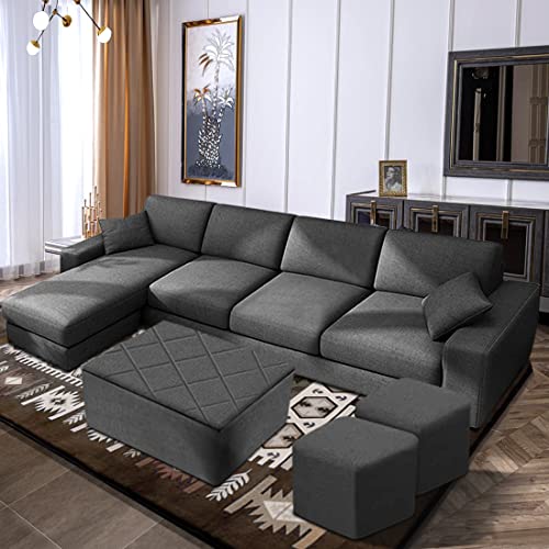Image of CASASTYLE Adonoy 8 Seater LHS L Shape Fabric Sofa Set (Grey)