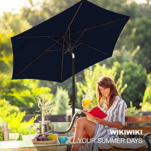 Wikiwiki 7.5 Ft Patio Umbrellas Outdoor Table Market Umbrella With Push Button Tilt/Crank,6 Sturdy Ribs, Fade Resistant Waterproof Polyester Dty Canopy For Garden, Lawn, Deck, Backyard & Pool #TOP5