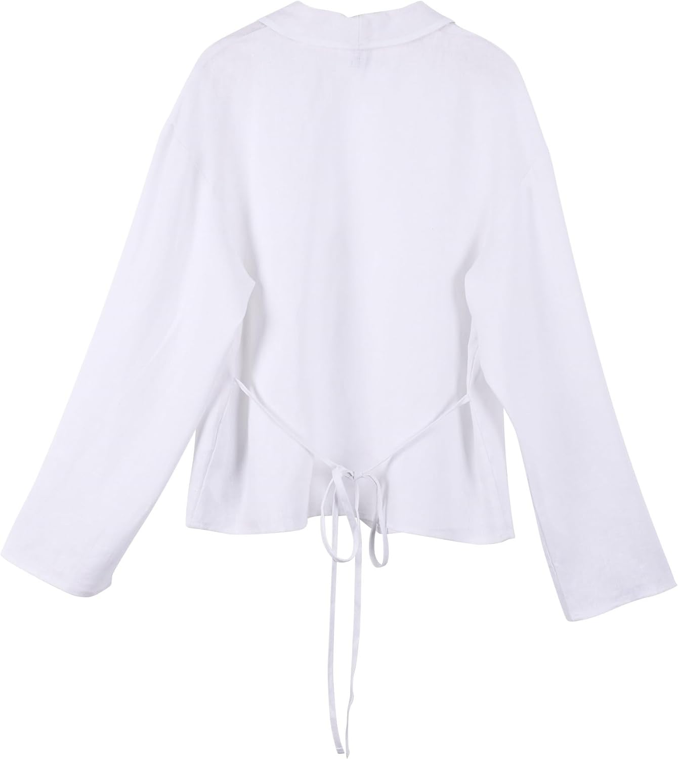 Amazhiyu Womens 100% Linen Lightweight Cardigans Long Sleeve Open Front with Tie White, Large