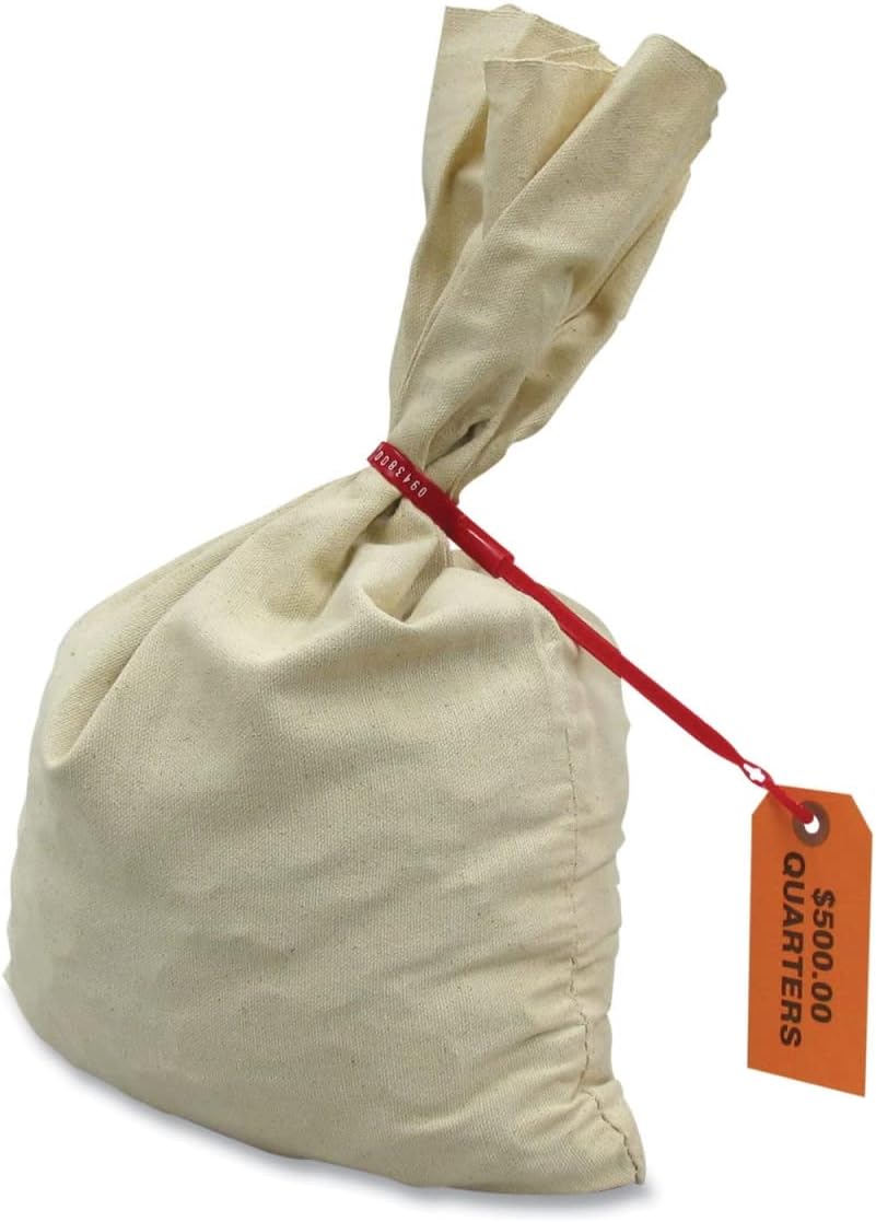 Canvas Currency Bag, Bank Deposit, Coin Transport, Money Storage Sack, Tear Resistant, Reinforced Seams, Reusable, Non-Imprinted, Plain, 12 x 19, 50 Bags/Pack