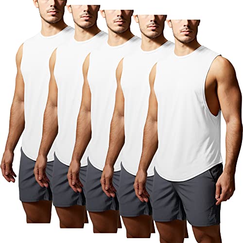 Gym Revolution Men's 5 Pack Workout Sleeveless Shirts Muscle Gym Tank Tops White M #TOP9