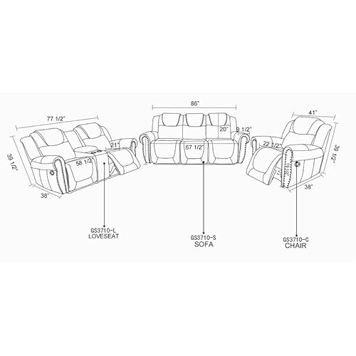 Ocstta Manual Leather Recliner Sofa, Living Room Furniture Set,Leather Sofa Set For Home/Office(Leather Recliner Couch) Espresso #TOP2