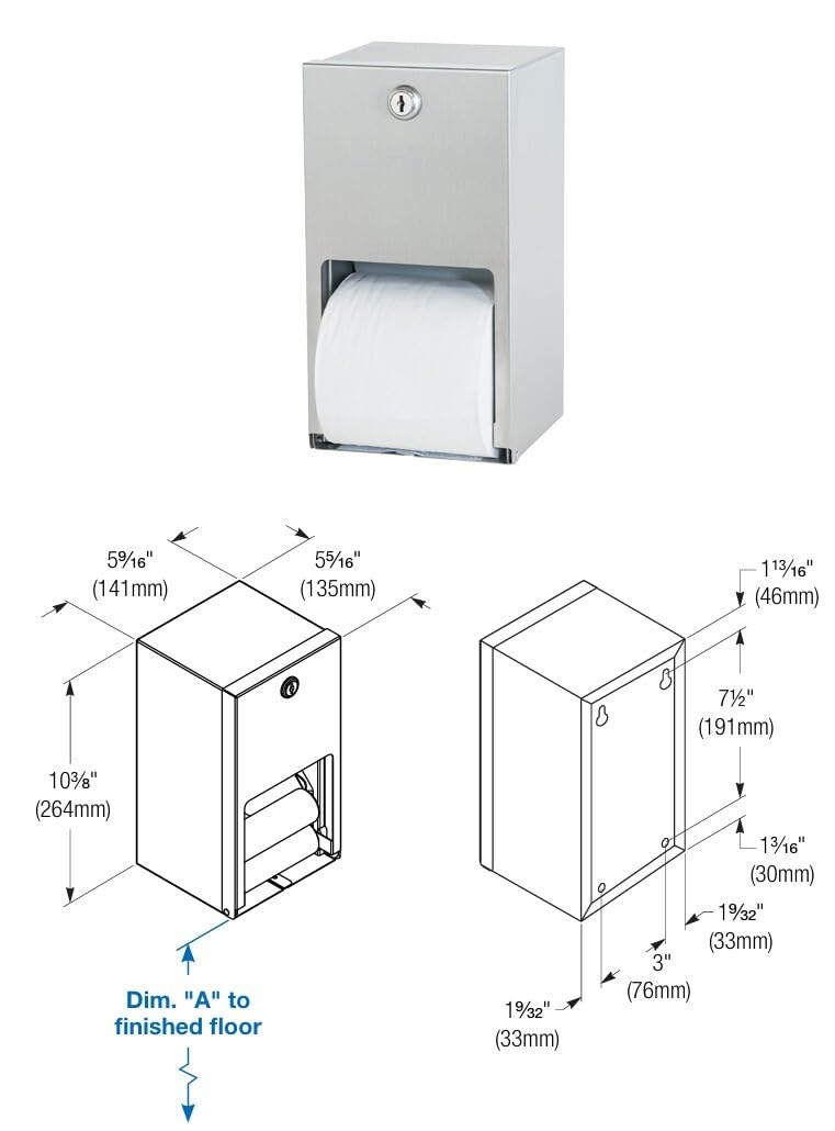 Bradley 5402 – 000000 Superficie montado dispensador de Papel higiénico de Acero Inoxidable de Calibre 22, 5 – 9/16 "x 10 – 3/8" Altura x 5 – 5/16 "Profundidad