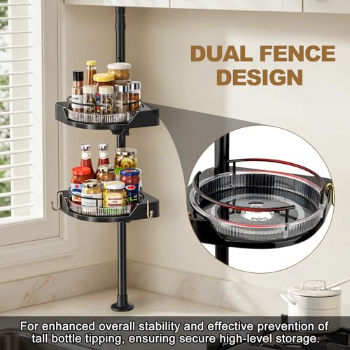 2-Tier Corner Spice Rack Organizer – 360° Rotatable, 19.68-43.5" Height Adjustable, 11LBS Load-Bearing with Hooks – Space-Saving for Kitchen Counter/Cabinet Gaps, Tame Seasoning Clutter (Black) by TILZIKA - Image 5