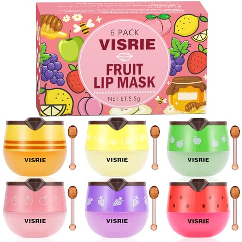VISRIE 6 PCS Bee Lip Balm Lip Mask Honey Pot Valentines Day Gifts Moisturizing Lip Sleeping Mask for Dry Chapped Lips with Propolis Honey Balm Lip Balm with Stick