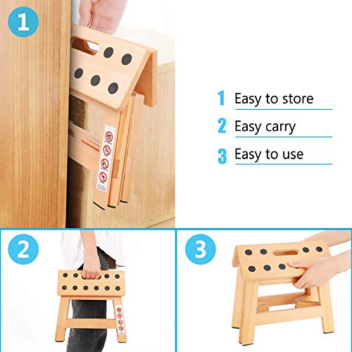 Jiodux Folding Wood Step Stool Safer, Stronger, Greener For Adults Or Kids,Holds Up To 300Lbs - 8.8 Inch Footstool For Classroom Study Room And Office-Patented Product #TOP5