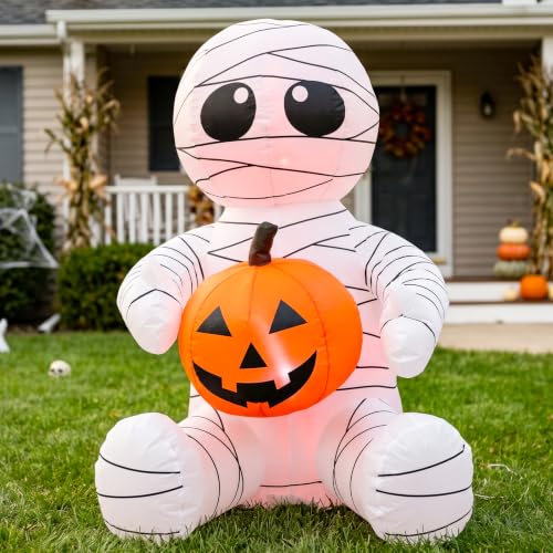 4FT Halloween Inflatable Cut Mummy Holding Pumpkin Blow up Yard Decoration - image 1