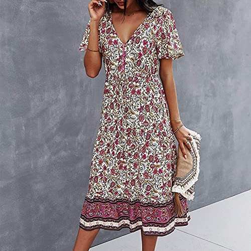 Women's 2023 Summer Dress Short-Sleeve Dresses Casual Loose O-Neck Dress Western Dress For Women Cute Printing Dress Pullover Dress Classic Women's Wear To Work Dresses White #TOP1