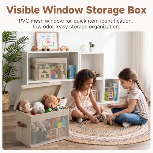 Image of StorageWorks Fabric Storage Bins with Lids, Large Closet Storage Bins | Flip-Top Lid, Clear Window, Handles, Collapsible, for Clothes Blankets Books, Closet Box, Brown and Beige, 2-Pack
