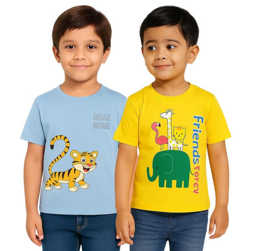 Image of Trendy Printed Cotton Blend Half Sleeve T-Shirt for Boys - Pack of 2