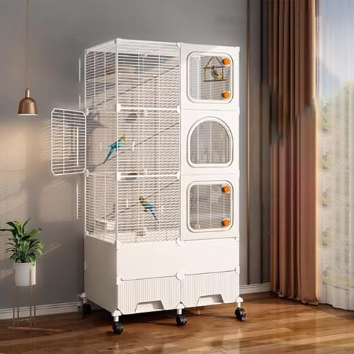 成体ラット フェレット チンチラ モルモット 大型ハムスター用金属製小動物ケージ オカメインコ セキセイインコ 餌鳥かごハムスター 屋内用 省スペース お手入れかんたん(ホワイト,73*37*152)