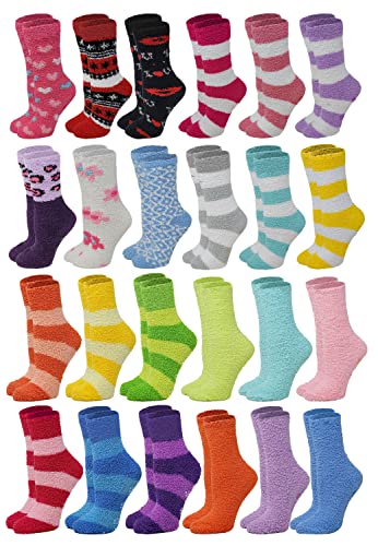 Image of Different Touch 24 Pairs Women Wholesale Bulk lot Cozy Fuzzy Non Skid Slipper Socks