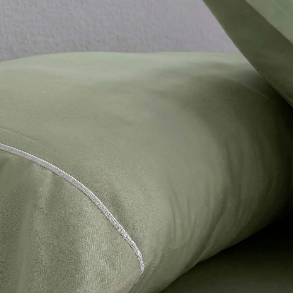 COTTON ARTean Juego de sábanas 150x190 / 200 Saten algodón Egipcio DE 300 Hilos LEUNA Verde claro 4 piezas: Encimera, 2 Fundas de Almohada, Bajera Ajustable