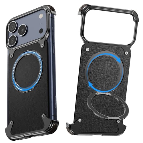 Étui en cuir pour iPhone 17 Pro Max noir avec support rotatif 360