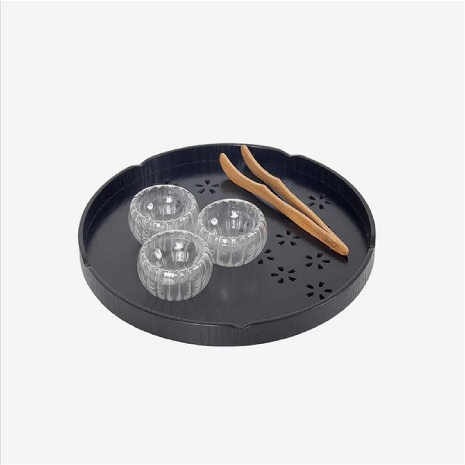 Bandeja Bandeja Redonda de Madera Maciza for Servir té y café, Aperitivos y Comidas, Plato for Restaurante, bandejas for Cocina, Bandeja de Madera for Comida y té(Black)