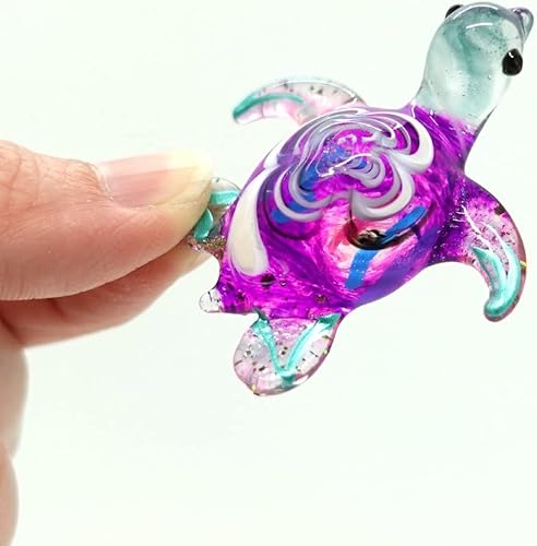 Sansukjai Figuras de arte de cristal soplado a mano con diseño de tortuga marina regalo coleccionable decoración del hogar color morado y verde