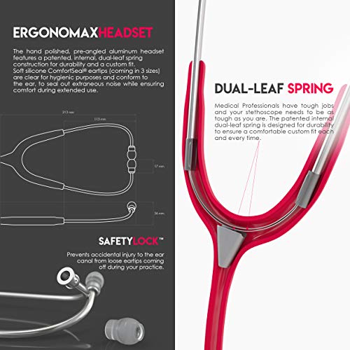 Image of MDF Instruments, Acoustica Lightweight Stethoscope for Doctors, Nurses, Students, Home Health Use, Adult, Dual Head, Raspberry Tube, Silver Chestpiece-Headset, MDF747XP23