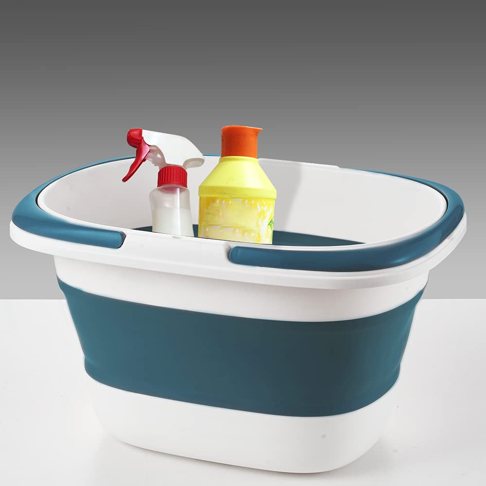 Goderewild Confezione da 2 grandi secchi pieghevoli da 16 litri con manico per la pulizia della casa, salvaspazio, multiuso, pieghevole, per campeggio, pesca, camper (2, blu)