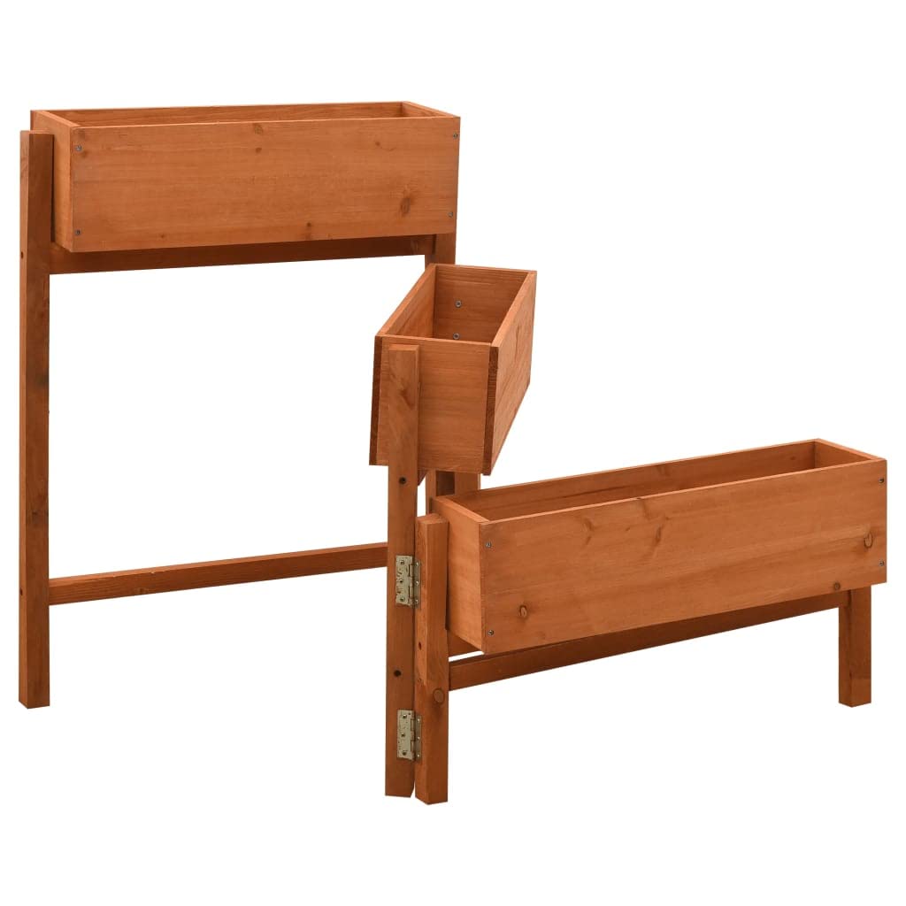 Pflanzkübel Klappbar aus Massivholz Tanne - 3-Stufige Pflanzentreppe für Garten Balkon und Terrasse - Blumenständer Outdoor Orange - 60x14x75 cm Pflanzgefäß für Blumen und Kräuter