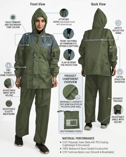 Image of Ranger Unisex 1 Set Rain Suit with Hooded Jacket & Trouser | TPU Coated Bike Riding Wear with Seam Sealed Protection