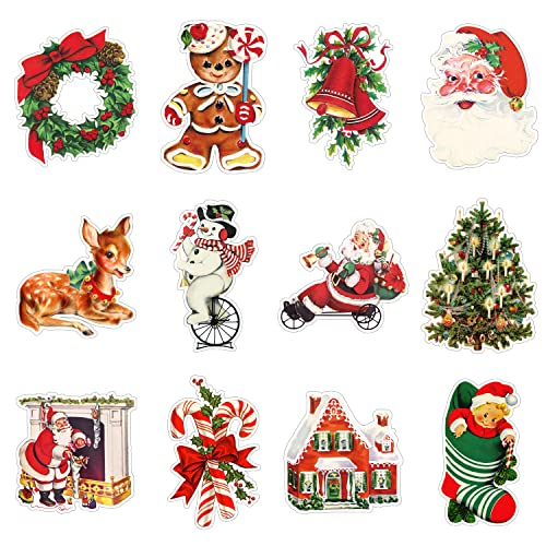 K1tpde 12PCS Vintage Christmas Cutout Home Decorations Santa Claus Snowman Cardboard Decor Large Size Xmas Cutout Cardstock Retro Christmas Cut-Outs Cardboard Winter Holiday Party Decorations