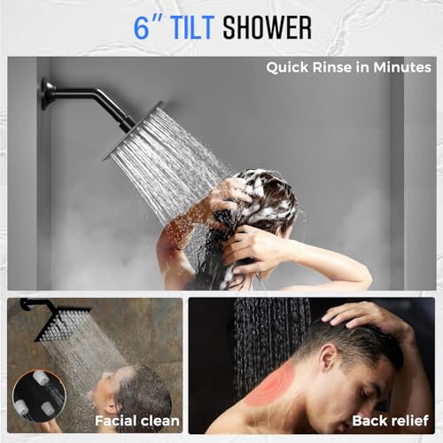 Shower Faucet Set Dual Shower Head with 2 in 1 Handheld Spray, Temperature Display Shower System with 10inch & 6inch Square Showerheads, Matte Black — view 2