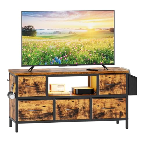 Dripex TV Schrank Lowboard für Fernseher bis zu 43 Zoll mit 5 Schubladen,...